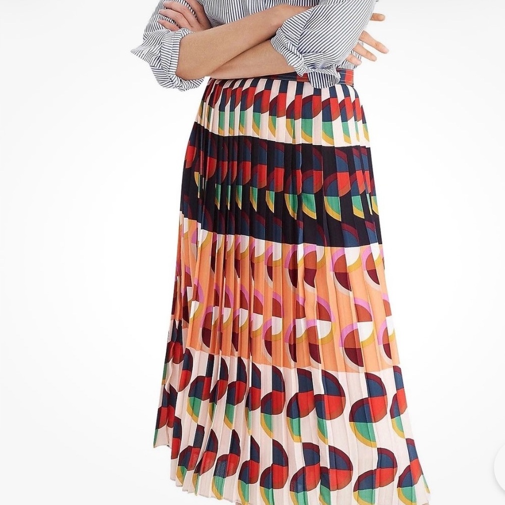 J.Crew Pleated A-Line Midi in Dark Sea Cerise Art Deco Print Skirt 6